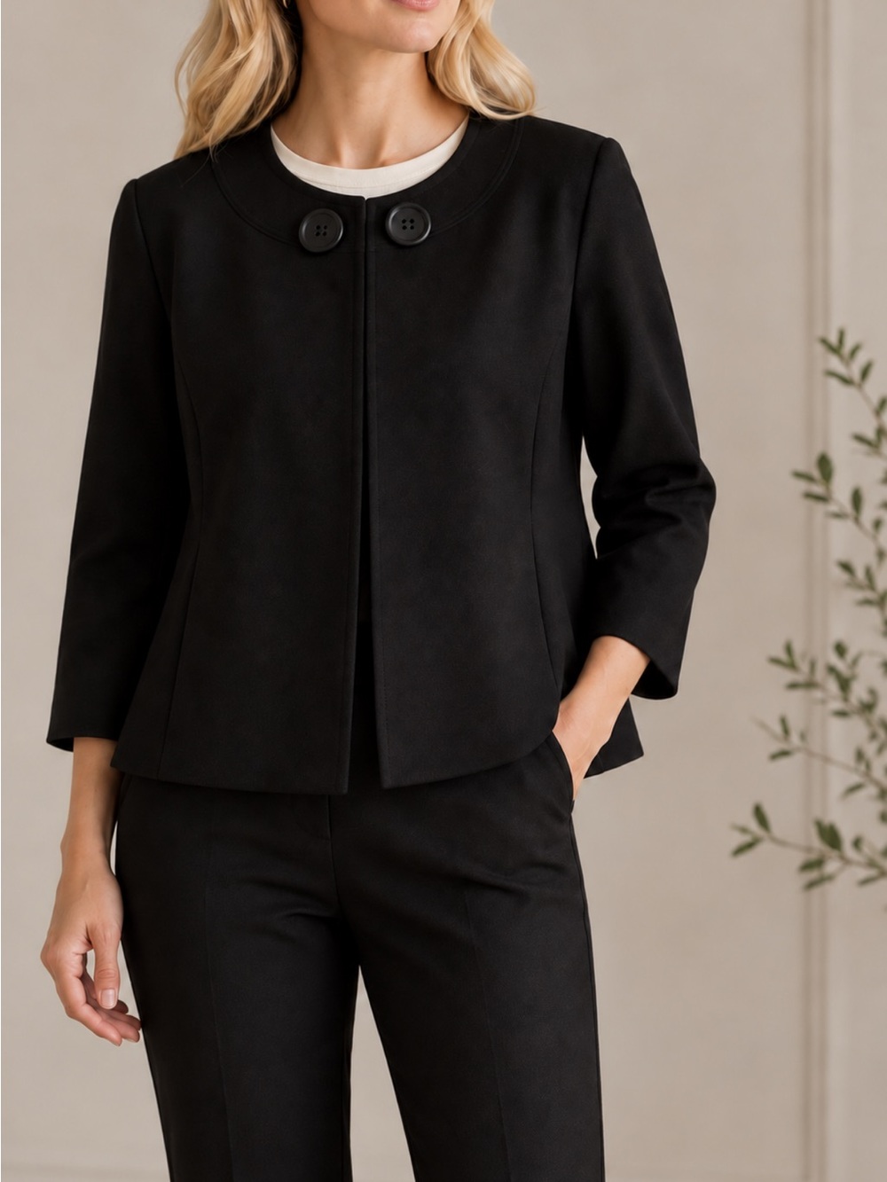 Classic swing jacket. Great with pants or over a dress.